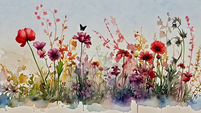 Digital vintage roadside flowers pattern abstract background