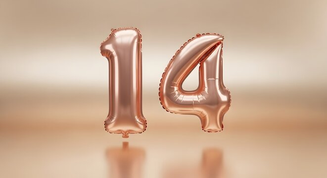 Rose gold foil number 14 balloons for sweet sixteen birthday cel
