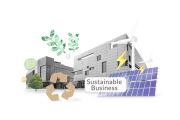 Obraz premium Sustainable business png word, environment remix on transparent background