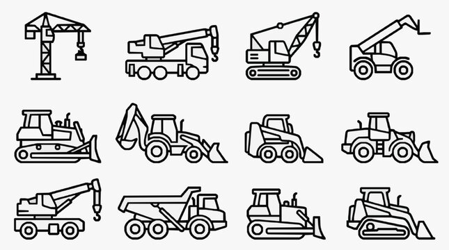 Construction Equipment Lineup Illustration.