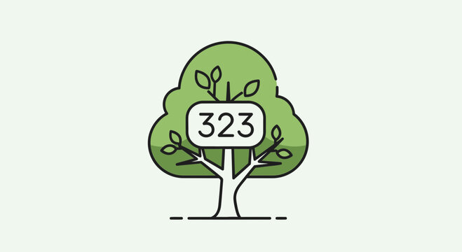 Tree with number 323 sign, flat design illustration