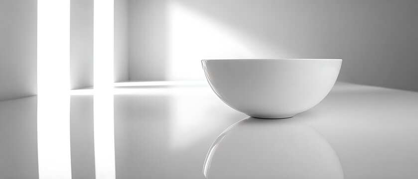 Modern minimalist white bowl on smooth surface with geometric background