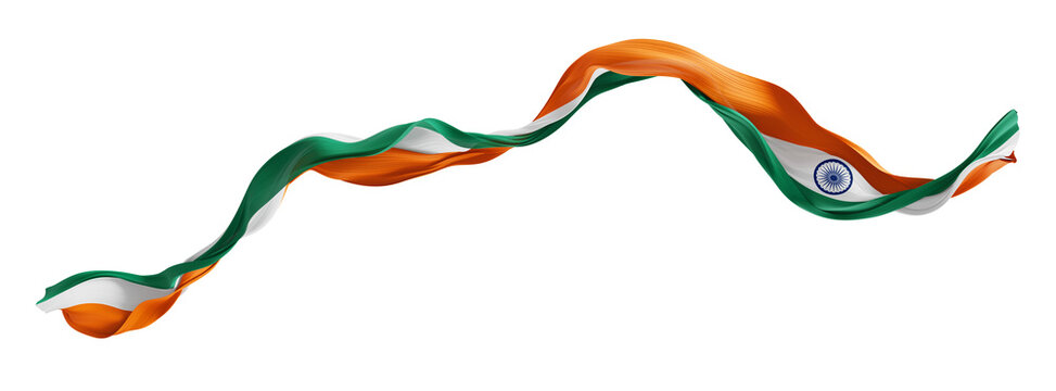 India flag ribbon flowing isolated on transparent background with copy space 3D render