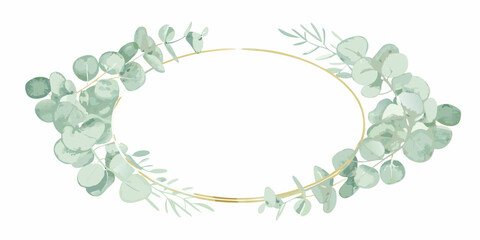 elegant circular wreath featuring watercolor eucalyptus leaves on white background floral design greenery botanical ornament frame nature decorative circle artistic soft colors natural © Pabitra
