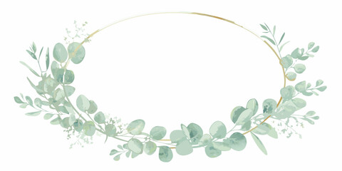 circular wreath with eucalyptus leaves watercolor style greenery floral ornament circle frame botanical nature decorative artwork illustration design pattern transparent background graphic element © Pabitra