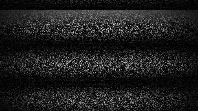 Authentic analog television static noise overlay with glitchy rolling scan lines and distorted monochrome signal interference for retro vintage media effects and cinematic post-production visual