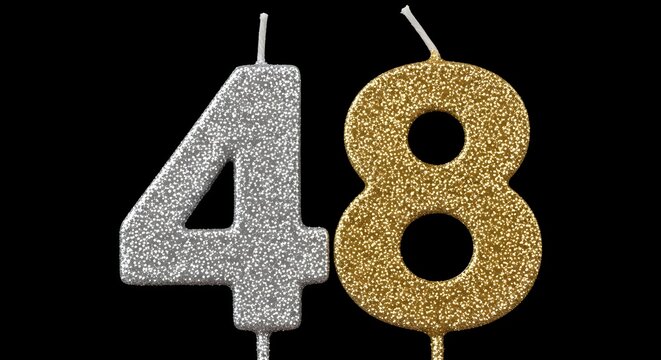 48th birthday celebration silver and gold glitter number candles