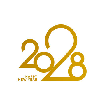 2028 Happy New Year Template Design with Golden Numbers on White Background.