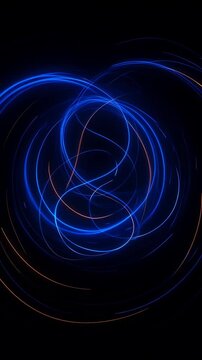 dynamic blue light trails forming abstract swirling vortex patterns on black, energy flow, science fiction background, futuristic portal motion