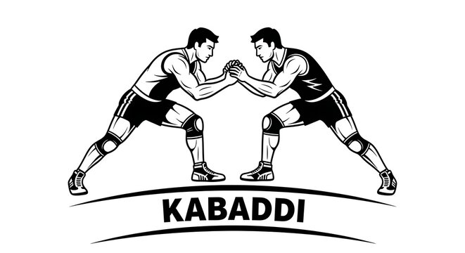 Two male kabaddi players intensely grappling face to face during a competitive match illustration