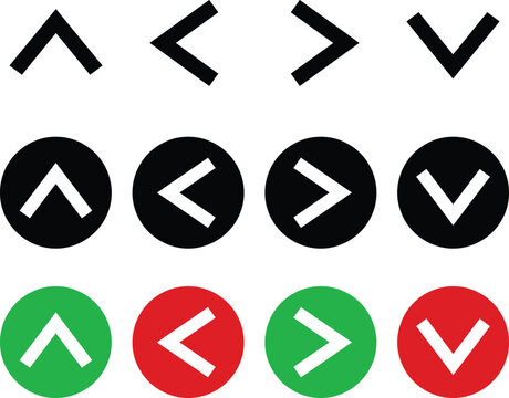 A comprehensive vector icon set featuring various arrow symbols in black white green and red colors for user interface design and navigation