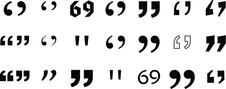 A comprehensive collection of diverse quotation marks presented as a professional vector icon set for typography design and creative text layout projects