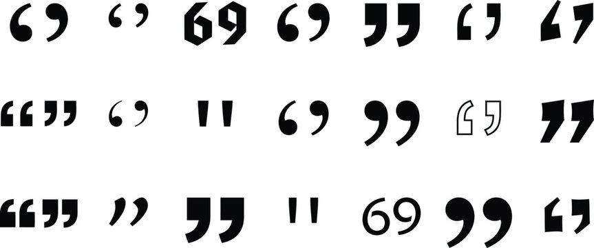 A comprehensive vector icon set featuring various styles of hand drawn quotation marks for typography design and creative graphic communication project elements
