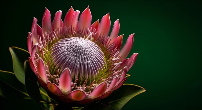 Vibrant Pink Protea Flower Closeup Shot.