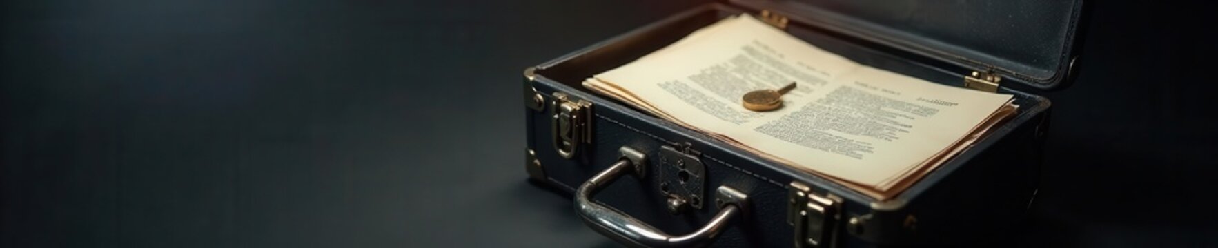 Locked metal briefcase, classified documents inside, data, metal