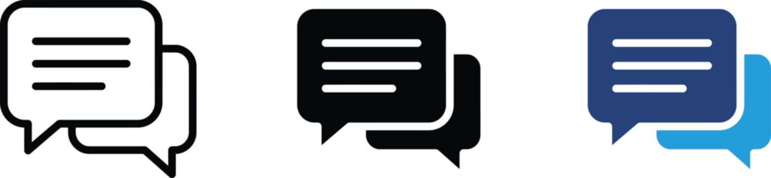 A professional vector icon set featuring multiple styles of speech bubble communication symbols for modern web design and mobile application user interfaces