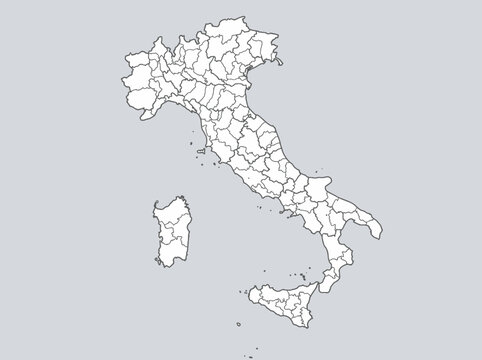 Italy Administrative Map with Provincial and Regional Borders Outline
