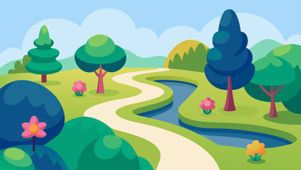 Obraz premium Botanical Park with Flower Gardens Flat Vector Landscape