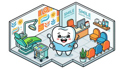 Naklejka premium Smiling cartoon tooth character.