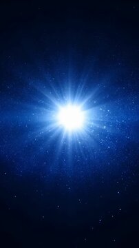 Glowing celestial starburst with radiating light beams and floating particles on a deep blue cosmic background, ideal for mystical energy effects
