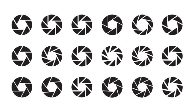 Camera aperture shutter collection with different opening sizes for lens iris diaphragm icons set for vector.