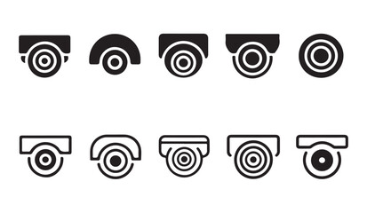 Collection of modern security camera icons vector symbols showing different styles and viewing angles for surveillance needs. © Md Rony