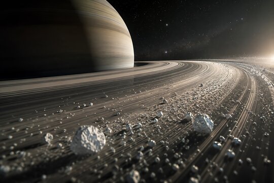 A close-up view of Saturn's rings, showcasing the icy particles and debris that form its iconic celestial structure.