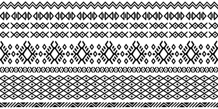 Seamless border, ethnic geometric ornament, African or Indian style tribal pattern, vector design, isolated on white background
