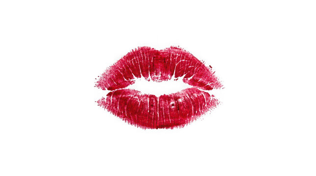 Bright red lipstick kiss mark isolated on a plain surface isolated on transparent background