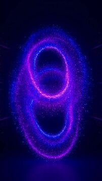 glowing purple and blue particles forming swirling rings, abstract energy flow, digital vortex, futuristic data stream, motion background