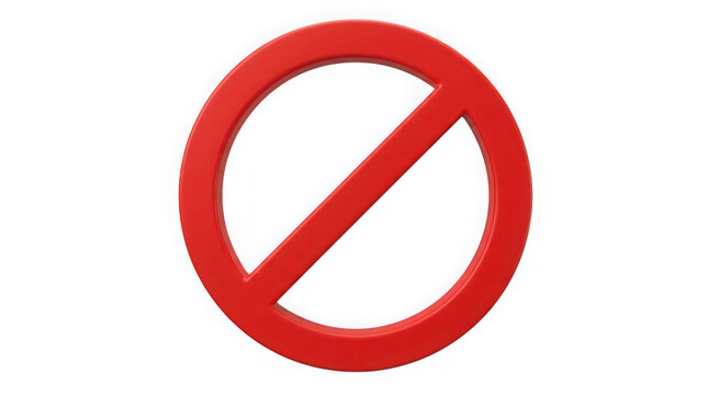Red forbidden sign icon with a diagonal line for restricted access isolated on transparent background