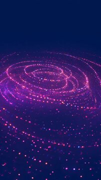 mesmerizing motion of glowing pink and blue light particles swirling in elliptical trails, digital data flow and futuristic networking
