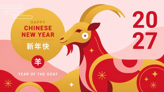 Chinese new year 2027 year of the goat illustration