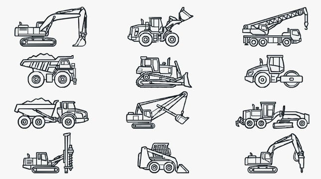 Construction Machinery Lineup Illustration.