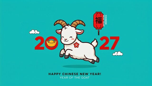 Chinese new year 2027 year of the goat greeting card