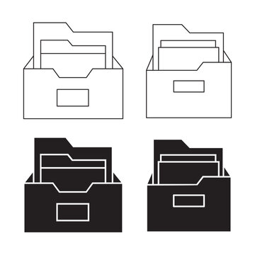 Archive box with document folders icon set for office data storage and file organization.Editable stroke, Vector illustration, Line art Icon, Symbols.