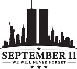 Fototapeta premium September 11 memorial with twin towers skyline remembrance vector illustration