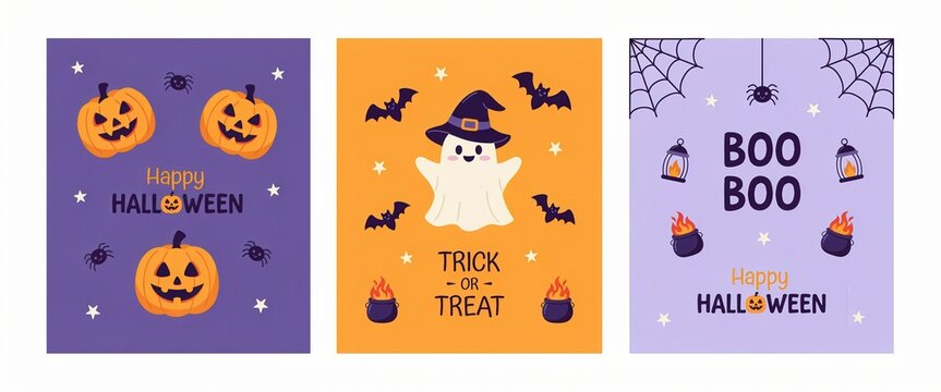 Set of three cute halloween greeting cards