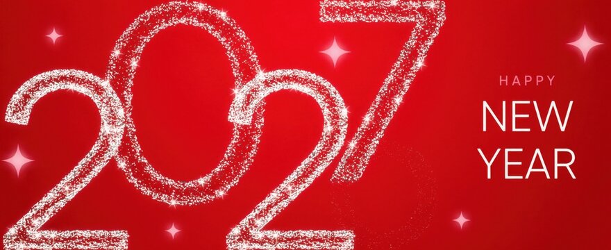 Happy new year 2027 greeting card with silver glitter text
