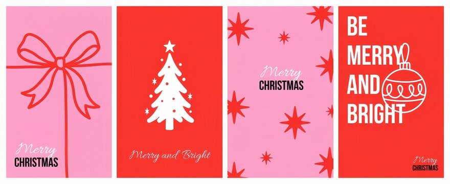 Set of four christmas greeting cards with festive icons