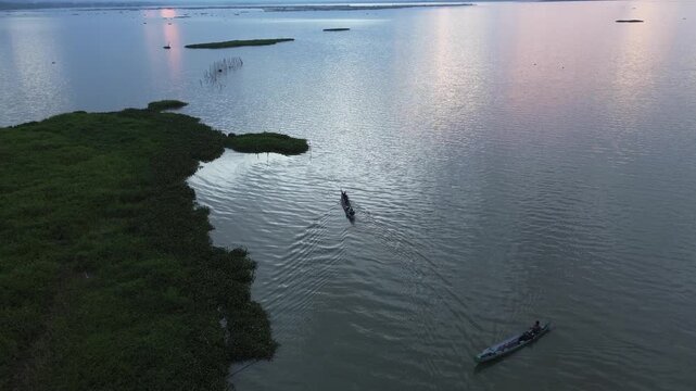 Aerial View of Boats on a Calm Lake