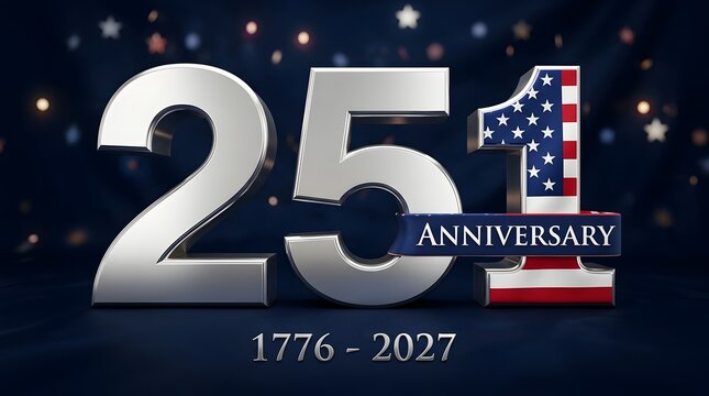 3D Silver 251 Years Anniversary USA Independence Day 1776-2027 Concept Background