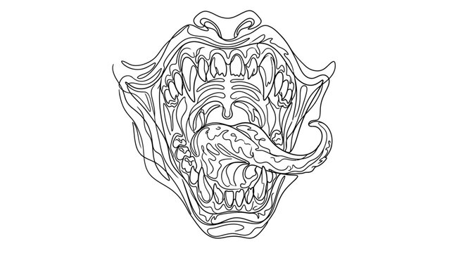 Abstract Line Art of a Fierce Monster Maw