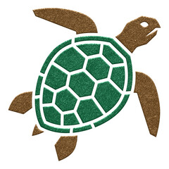 Stylized sea turtle graphic illustration featuring textured green foil shell and bronze flippers, perfect for marine life crafts and ocean designs, isolated on transparent background, cutout PNG file. © riponhossain