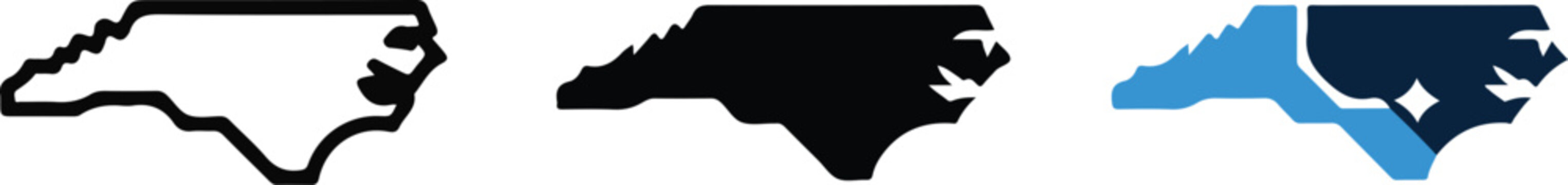 Map of north carolina state outline icons on a simple transparent background.