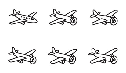 Propeller airplane icons set, vintage and classic aircraft symbols for aviation, flight, vector. © RANA