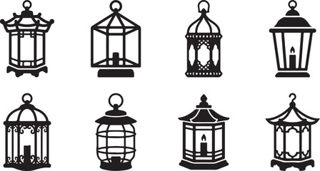 Naklejka premium Eight different vintage style outdoor lantern designs Vector