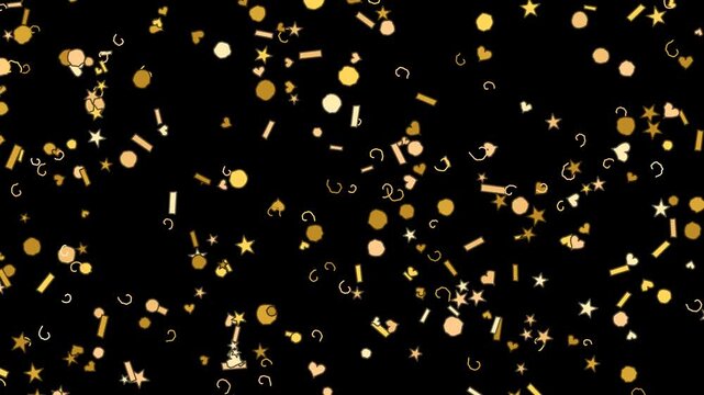 Gold and champagne doodle confetti falling overlay on black background