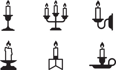 Obraz premium Black and white candle holder icons set with different styles Vector