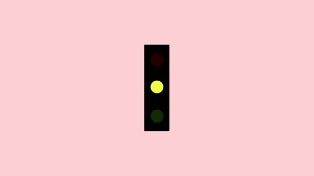 Minimalist traffic light signal animation transitioning through red yellow and green phases on a soft pastel pink background, for urban transportation, safety and traffic, management concept visuals
